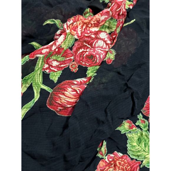 New April Cornell Rose Scarf 40x40 Floral Cottage~Black - Picture 7 of 7